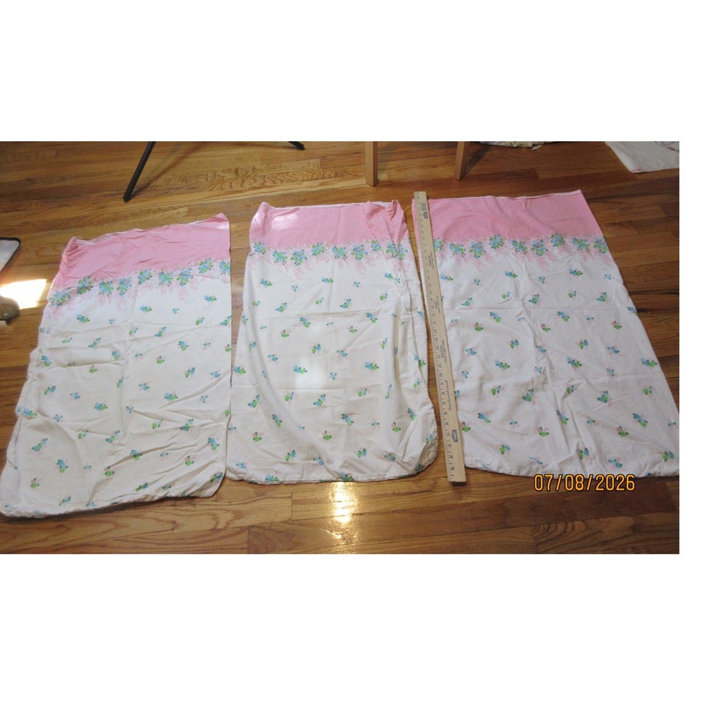 Vintage Floral Pillowcase Set of 3 Pink Blue Green Shabby Chic Cottagecore 30x20